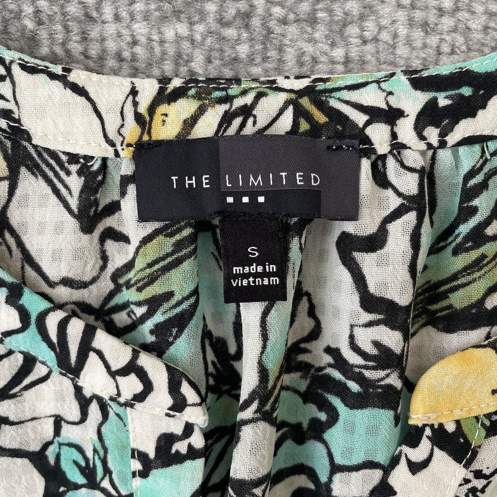 The Limited Shirt Womens Small Cream Black Floral Blouse Lightweight Flowy - Picture 3 of 7